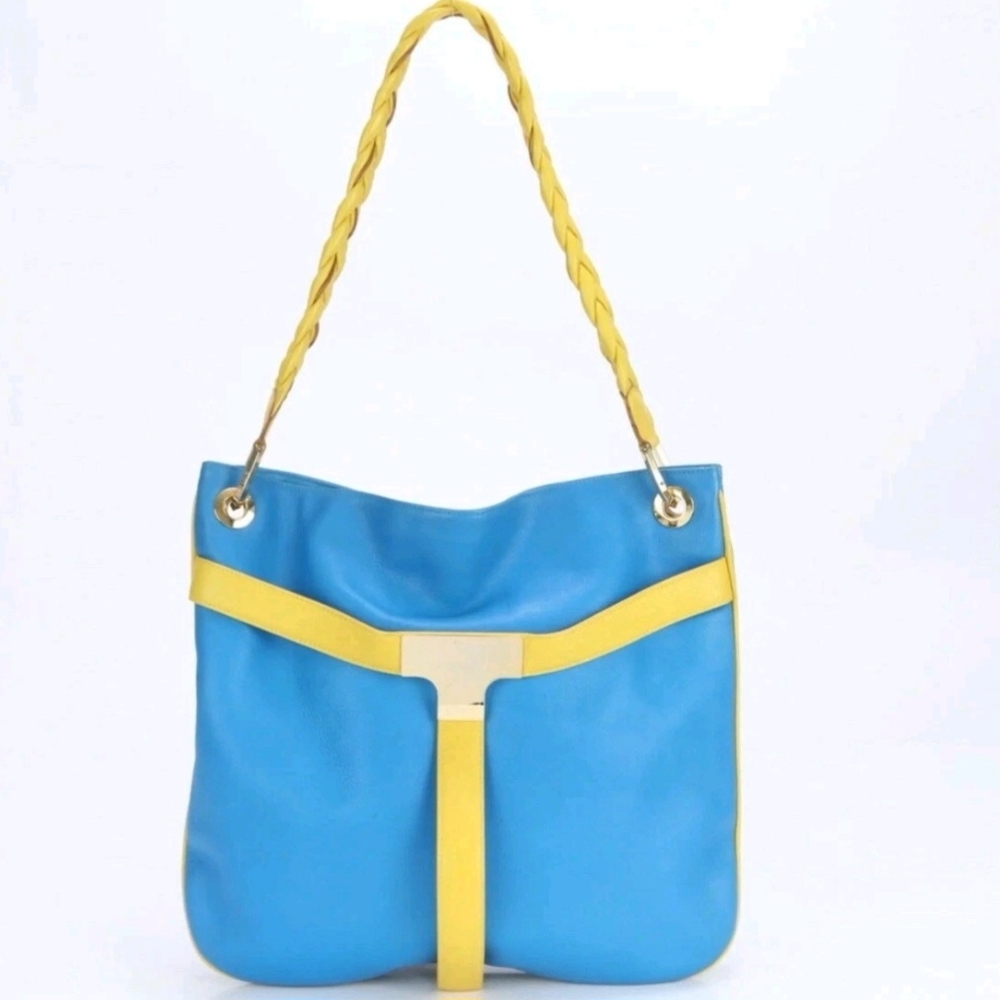Fendi Blue and Yellow Leather Shoulder Bag